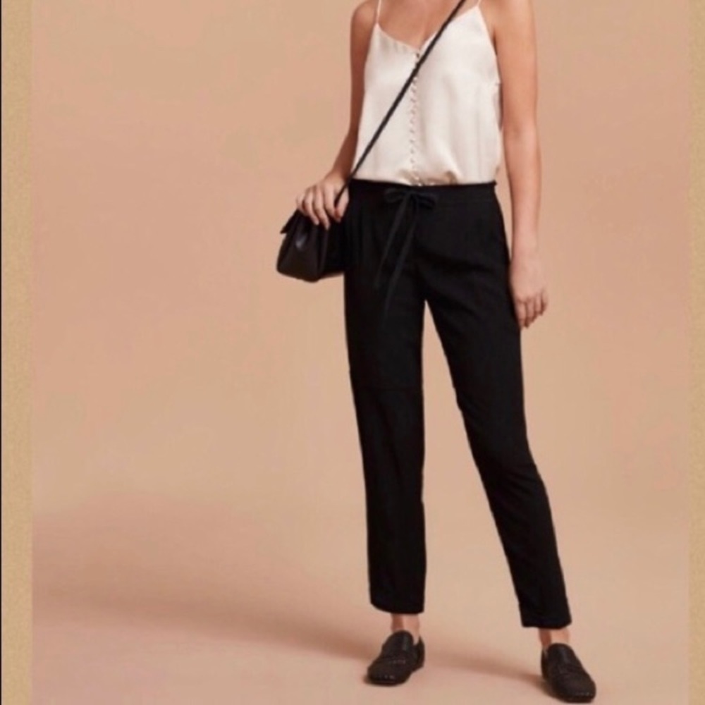 Aritzia Wilfred drawstring black silk blend comfortable high rise dress pants, 6